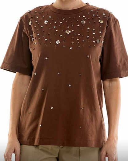 Brown Beaded Sequin Tee