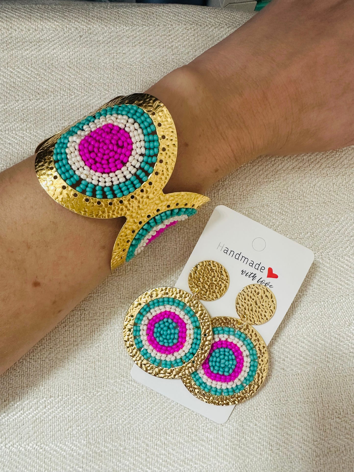 Multi color  Cuff +Earrings Set