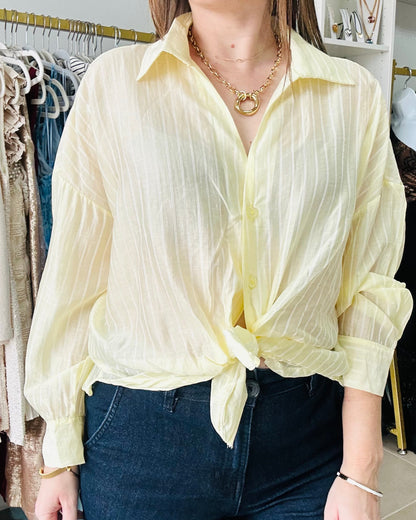 Light Yellow/ white Stripes Button Down Top (Copy)