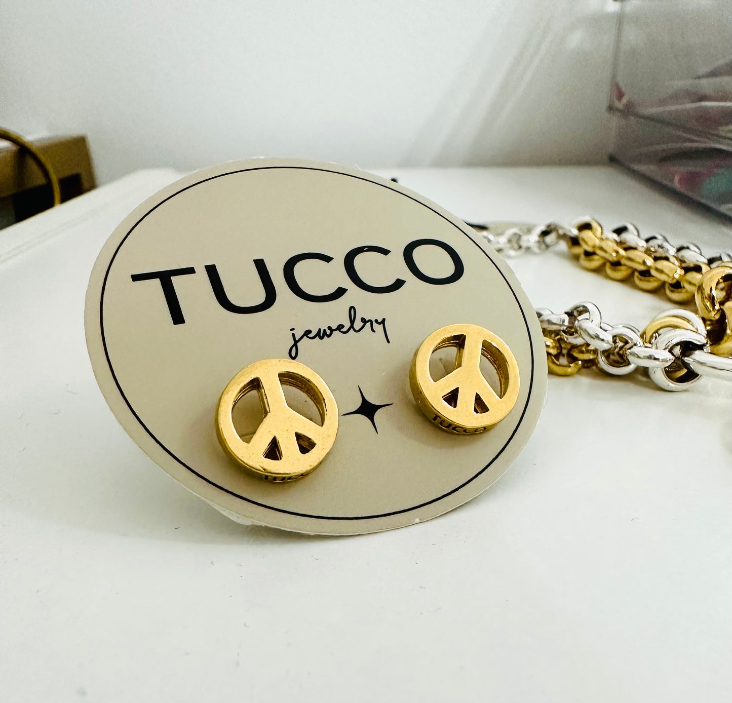 Tucco Peace Gold Stud Earrings