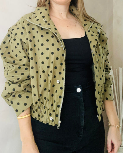 Polka Dots High Neck Olive Jacket