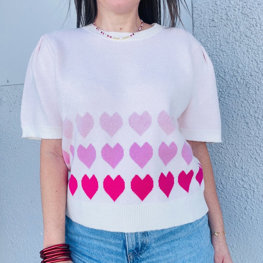 Light Pink Hearts Sweater Top