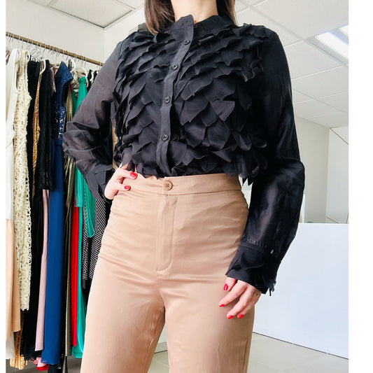 Black Petals Long Sleeve Blouse
