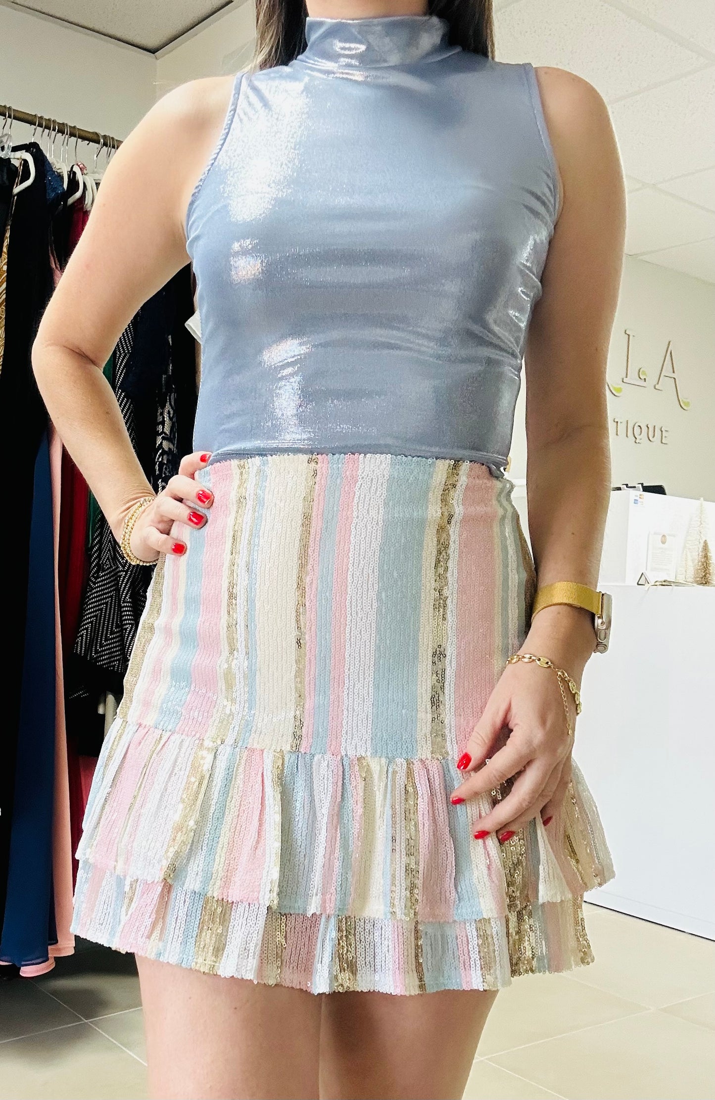 Stripes Sequin Skirt