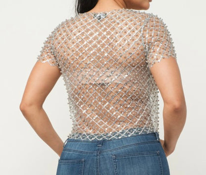 Silver  Mesh Sequin/Beads Top
