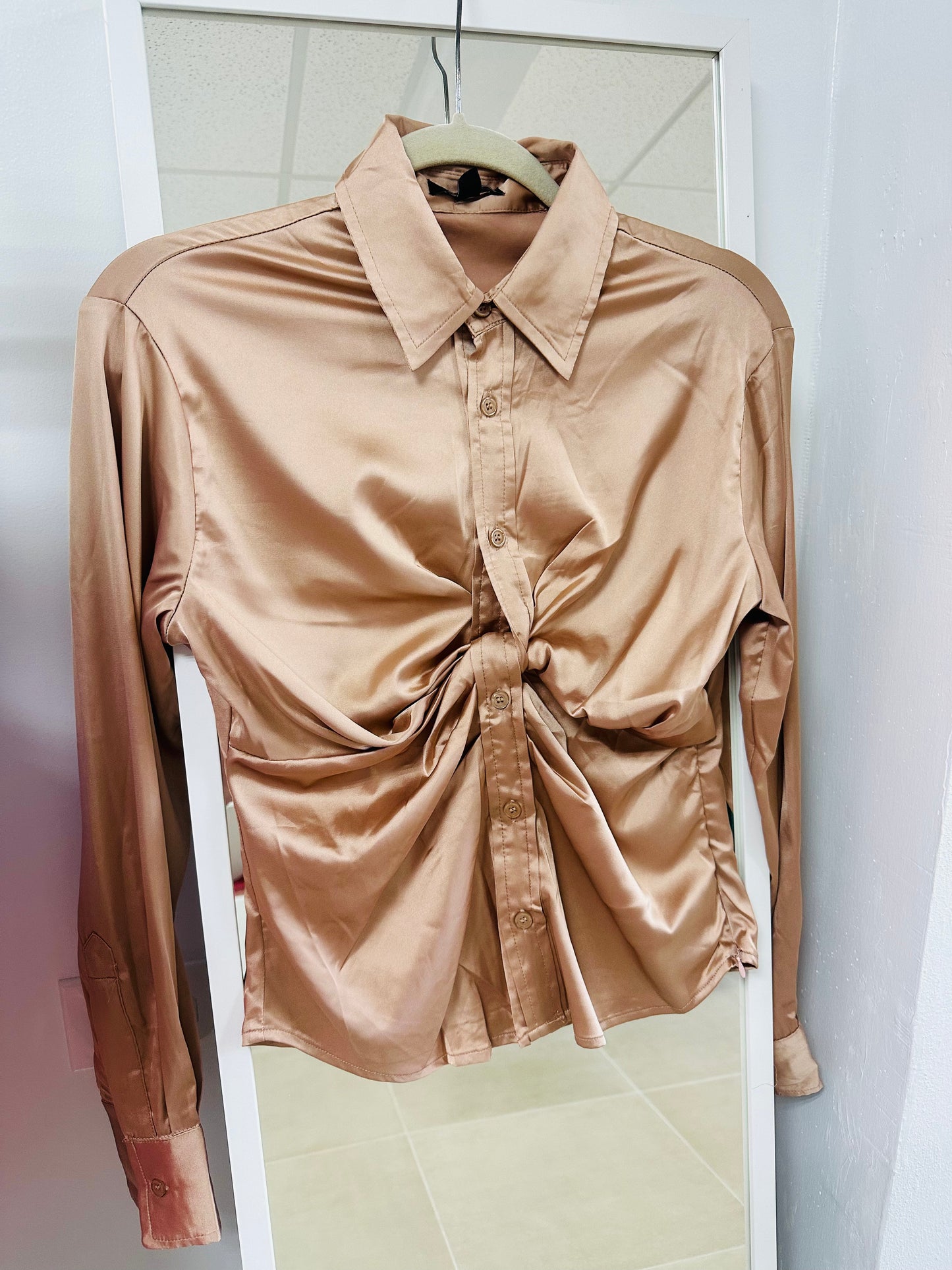 Champagne Satin Twist Front Top