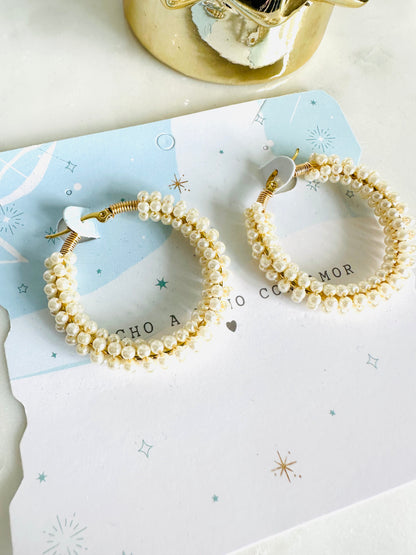 Pearls  Beaded Hoops Earrings