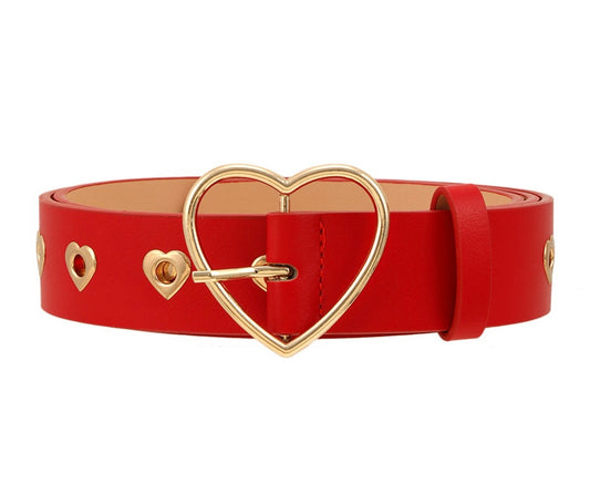 Red Metal Heart Buckle Belt