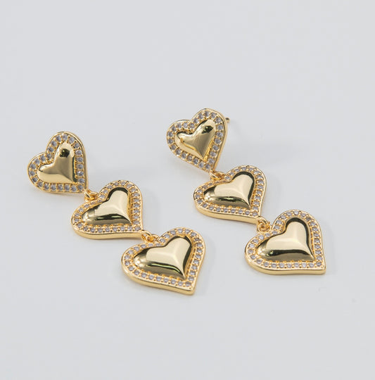 Triple  Heart Earrings with zirconia