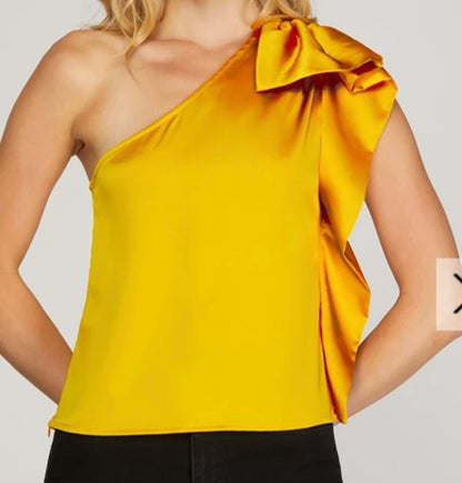 Gold  One  Shoulder Bow Top