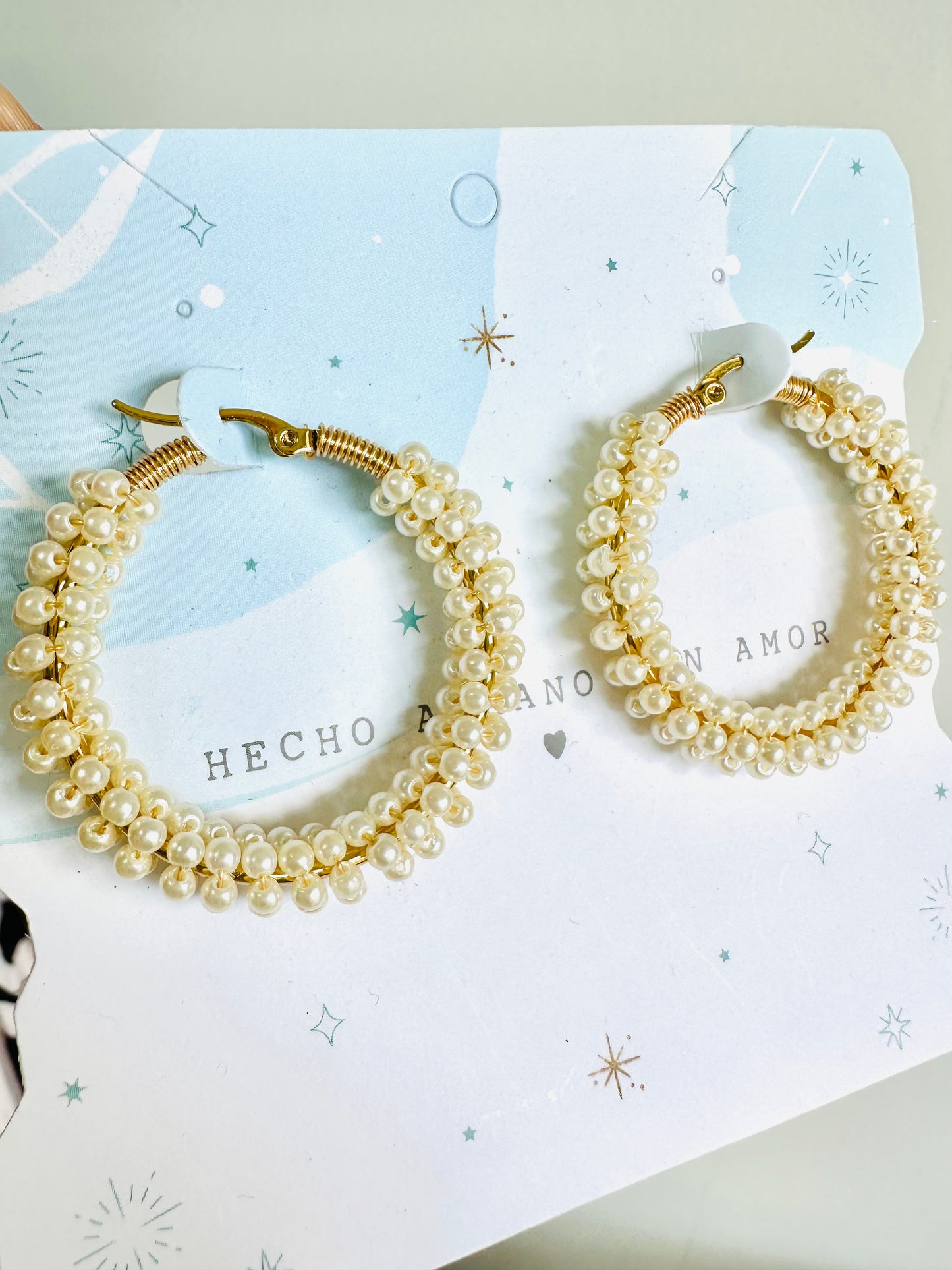 Pearls  Beaded Hoops Earrings