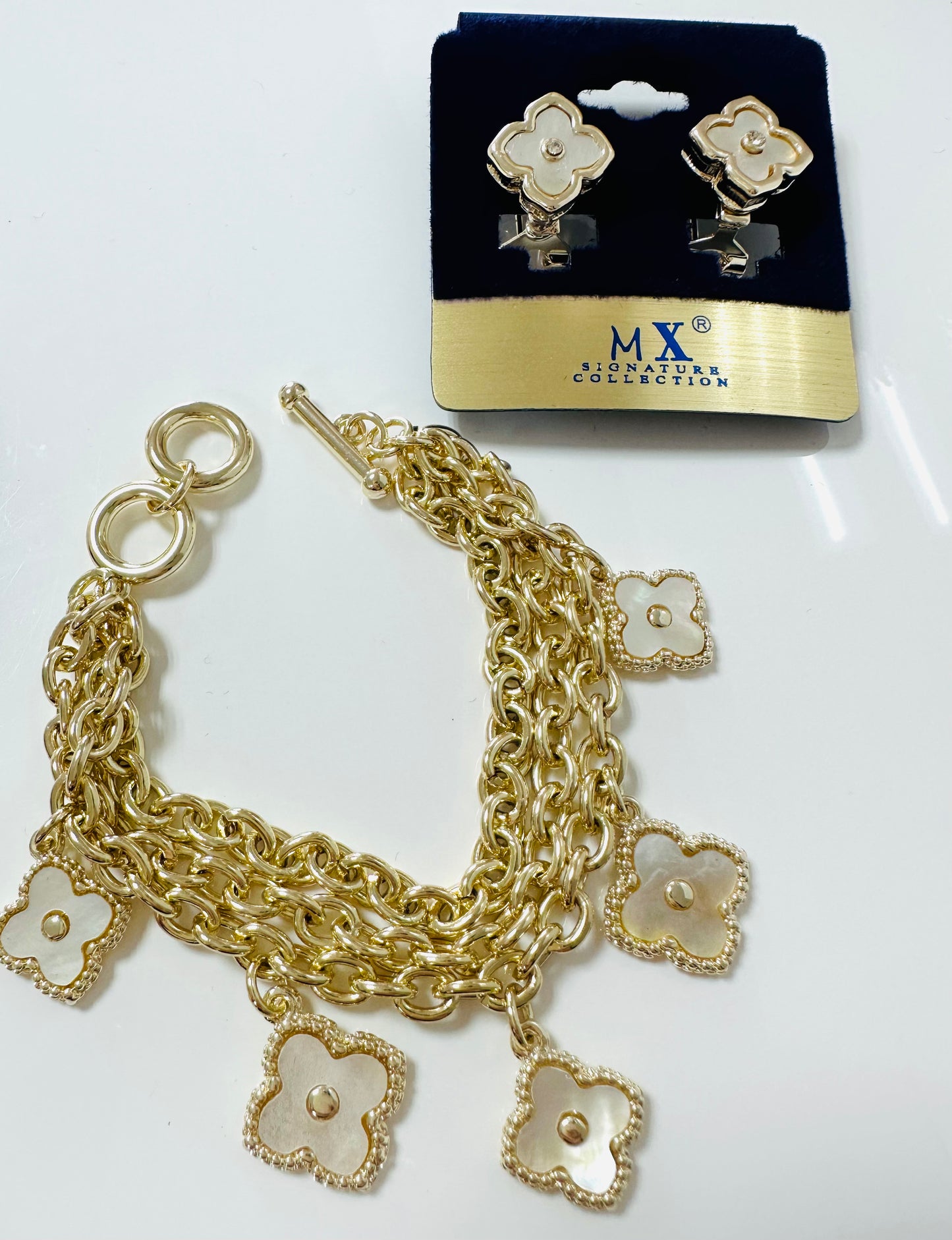 White / Gold Bracelet and Earrings