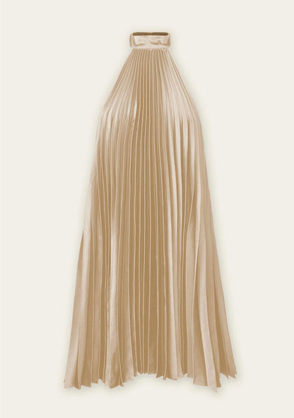 Champagne Halter Pleated Dress