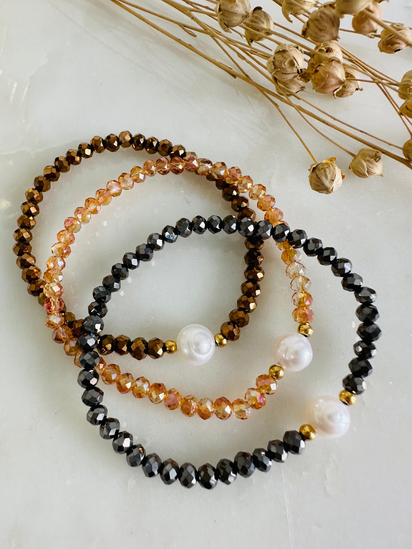 Neutrals Trio Pearls / Beads Bracelet
