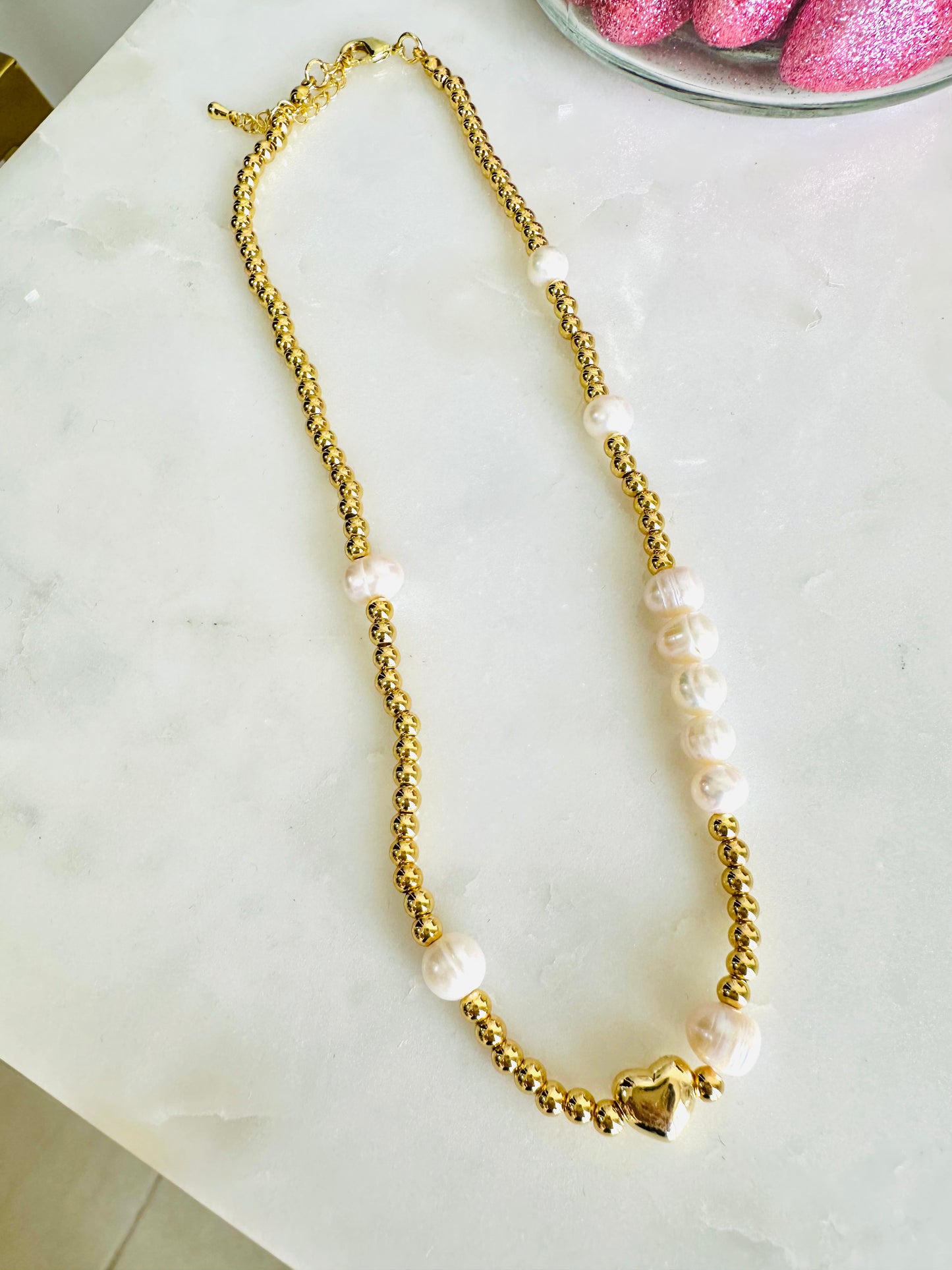 Gold Beads and Pearls Short Necklace