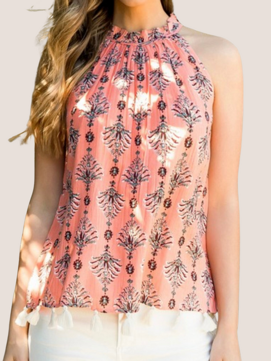 Peach Boho Halter  Top - PLUS