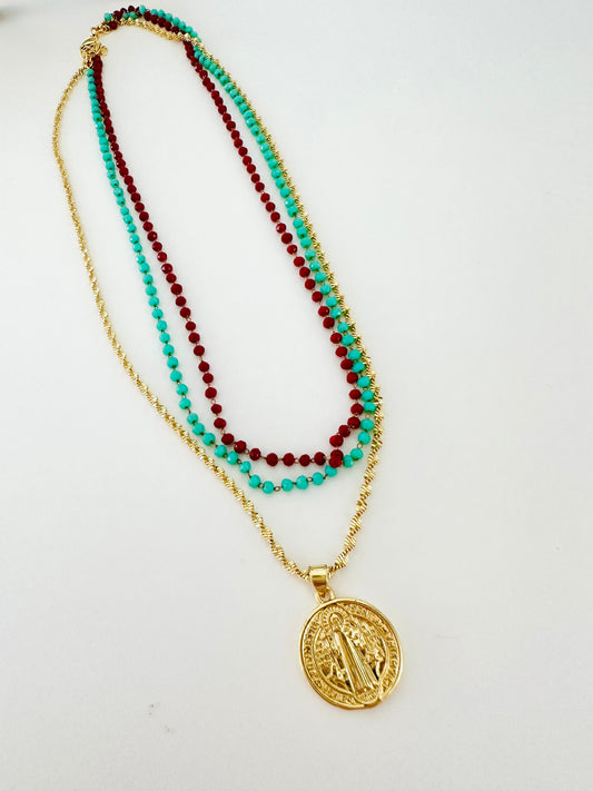 Turquoise/ Red Layering San Benito Necklace