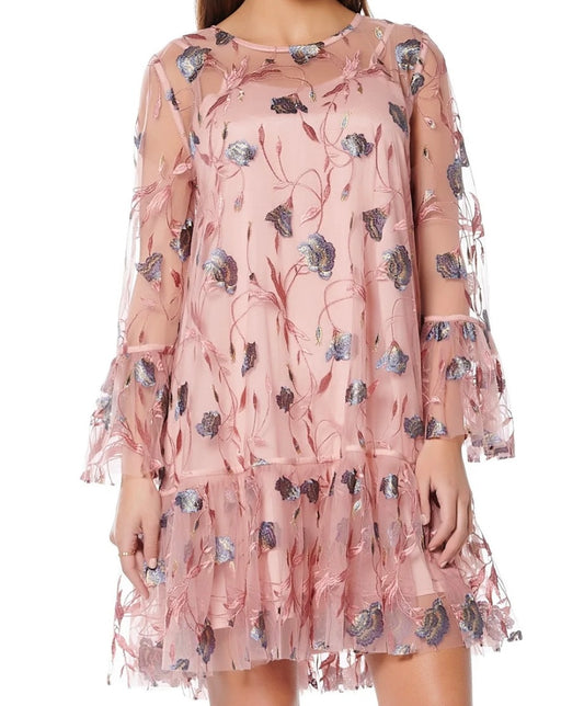 Pink Floral Mesh Dress