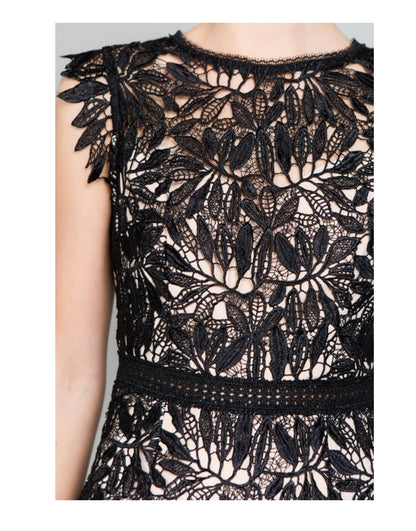 Crochet Leaf Laced Black Dress