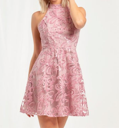 Pink Sequin Halter Dress