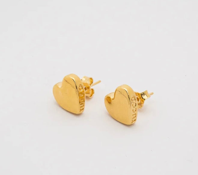 Gold Heart Stud Earrings